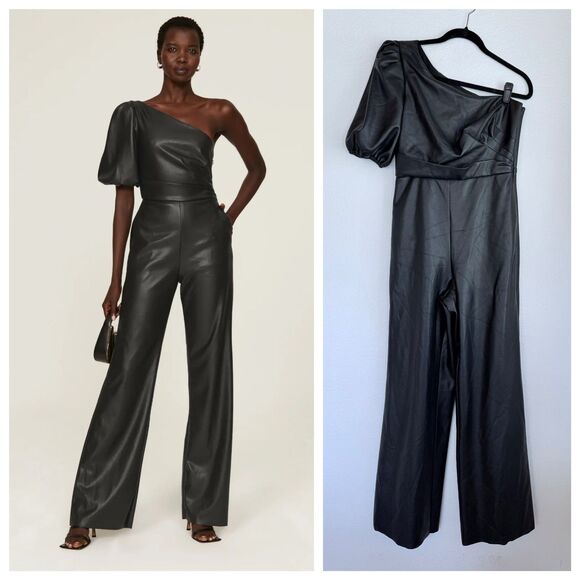 Sachin & Babi Jagger Faux Vegan Leather Asymmetrical Jumpsuit in Black Size 8